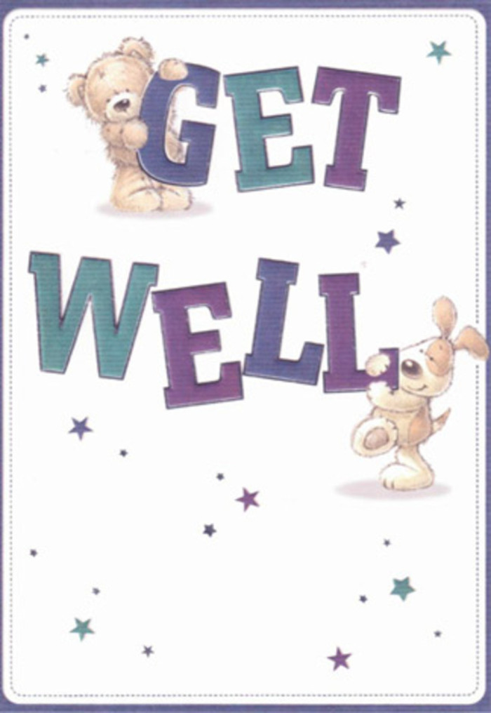 Overflowing with kindness, this get well card encapsulates the gentle spirit of Colindale's friendly neighbourhoods. The illustration features a snug teddy bear and a floppy-eared puppy, their affectionate, sincere expressions adding a sense of warmth akin to walking past cheerful front gardens on nearby Gervase Road. Around them, whimsical stars in luminous blues and violets scatter wishes of quick recovery, while bold, confident letters shaded in layers of purple and teal anchor the message with a grounded reassurance. The composition itself feels intentional, every brushstroke carrying as much care as a bouquet prepared by a Colindale florist for a cherished local customer. You can almost sense the soft textures: plush teddy bear fur balanced against the velvety feel of the puppy's ears, rendering a nearly tactile comfort for the viewer. The background, a restful cream, frames the entire scene with clarity and cleanliness, mirroring the fresh start that comes with a thoughtful floral gift. When you send this card - perhaps paired with a fresh arrangement delivered by Flowers Colindale - you're sending not just wishes for healing, but a tangible embrace of hope, innocence, and heartfelt support that brightens even the longest recovery.